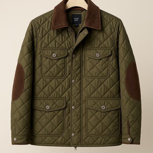 Boys Gap Preppy Quilted Field Jacket Green Corduroy Details XXL 14/16 - Picture 1 of 8